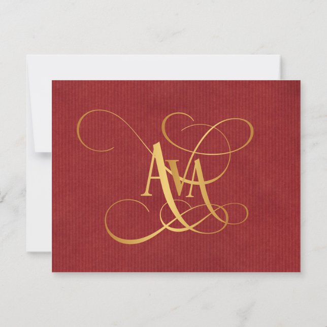 Personalised Swirly Script Ava Gold on Red Invitation (Back)