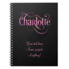 Personalised Swirly Script Charlotte Pink on Black