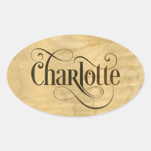 Personalised Swirly Script Charlotte Wood Veneer Oval Sticker