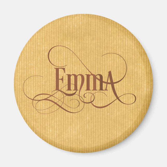 Personalised Swirly Script Emma Kraft Paper Magnet (Front)