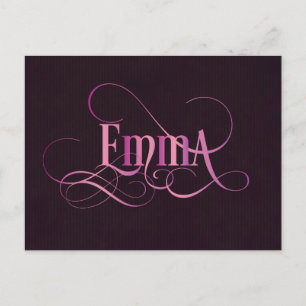 Personalised Swirly Script Emma Pink on Purple Postcard