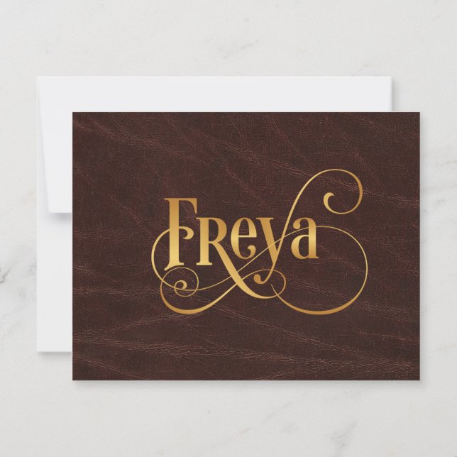 Personalised Swirly Script Freya Gold on Leather Invitation (Back)