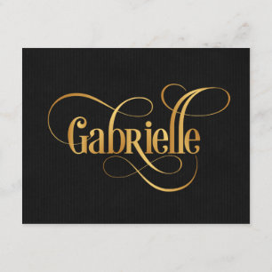Personalised Swirly Script Gabrielle Gold on Black Invitation