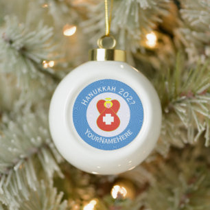 Personalised Swiss Angel Hanukkah Flag Ceramic Ball Christmas Ornament
