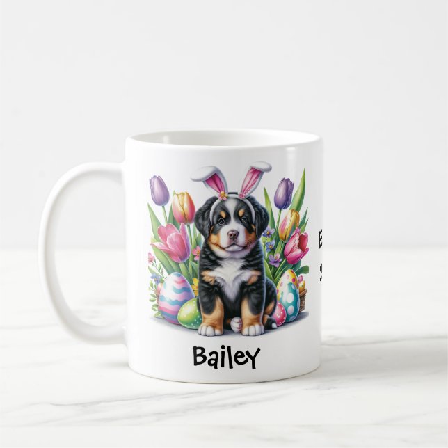 Personalised Swiss Mountain Dog Easter/Spring Coffee Mug (Left)