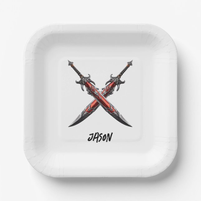 Personalised Sword Birthday Party  Paper Plate (Front)