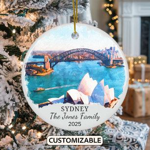 Personalised Sydney Ornament, Australia Gift Ceramic Tree Decoration