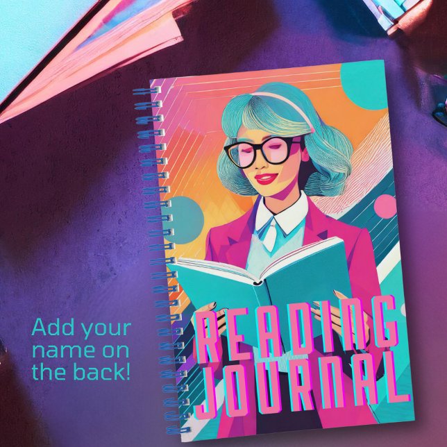 Personalised Synthwave Reading Journal (Get into the synthwave aesthetic with this personalized synthwave reading journal. )