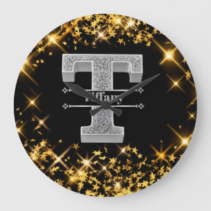 Personalised T Initial Silver Monogram Your Name Large Clock