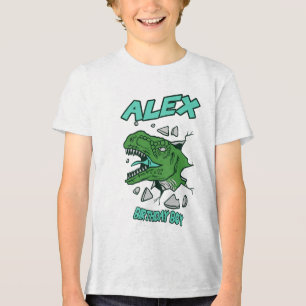 Personalised T-Rex B-day Boy T-Shirt Editable Name Tri-Blend Shirt