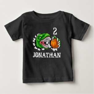 Personalised T-Rex Basketball 2nd Birthday Dino Baby T-Shirt