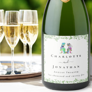 Personalised T-Rex Bride & Groom Dinosaur Wedding Sparkling Wine Label