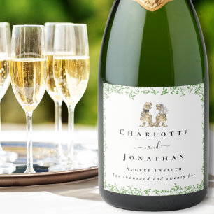 Personalised T-Rex Bride & Groom Dinosaur Wedding Sparkling Wine Label