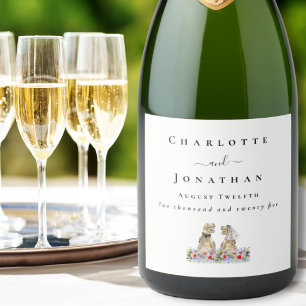 Personalised T-Rex Bride & Groom Dinosaur Wedding Sparkling Wine Label