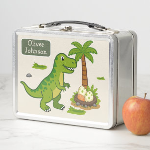 Personalised T-Rex Cute Dinosaur School Metal Lunch Box