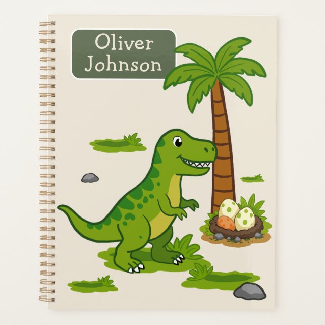 Personalised T-Rex Cute Dinosaur School Planner (Front)