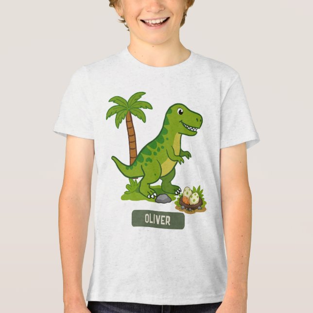 Personalised T-Rex Cute Dinosaur  Tri-Blend Shirt (Front)