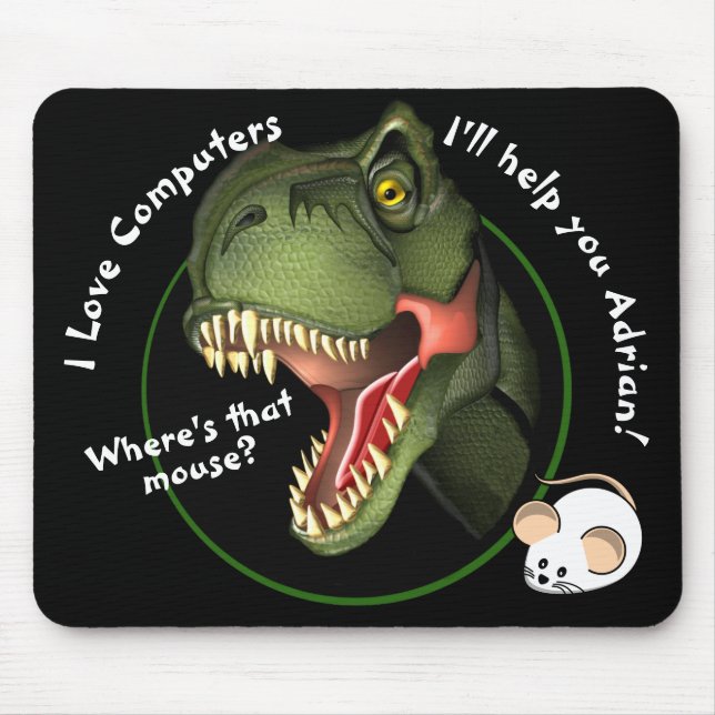 Personalised T-Rex Dinosaur and Little Mouse Mat (Front)