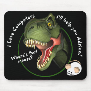 Personalised T-Rex Dinosaur and Little Mouse Mouse Mat