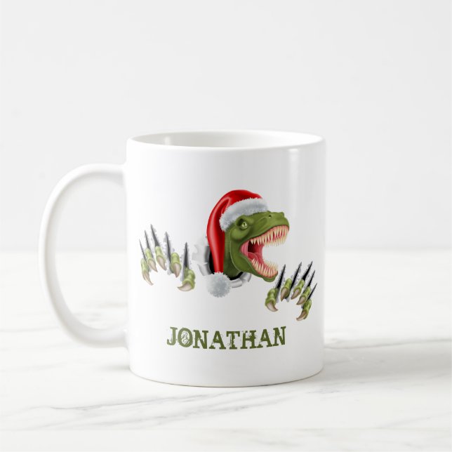 Personalised T-Rex Santa Claus Dinosaur  Coffee Mug (Left)