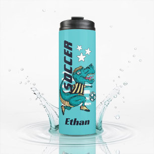 Personalised T-Rex Soccer Player Sports Thermal Tumbler