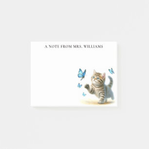 Personalised Tabby Cat Kitten with Butterflies Post-it Notes