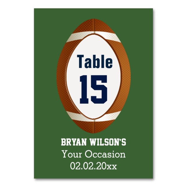 Personalised table numbers Sports Party football (Front)