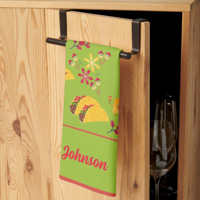 Personalised Taco Fun Green Tea Towel (Thirds Fold)
