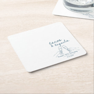 Personalised Tacos and Tequila Birthday Napkins Square Paper Coaster