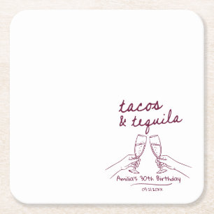 Personalised Tacos and Tequila Birthday Napkins Square Paper Coaster