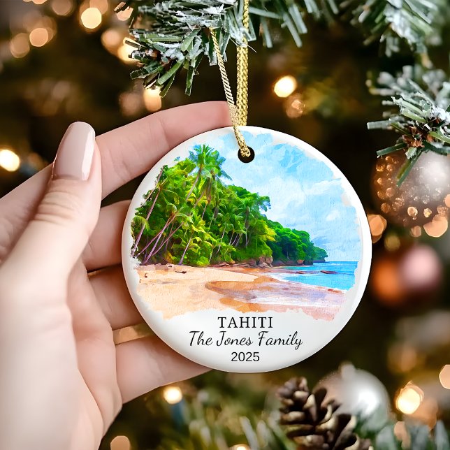 Personalised Tahiti Ornament, French Polynesia Ceramic Tree Decoration (Creator Uploaded)