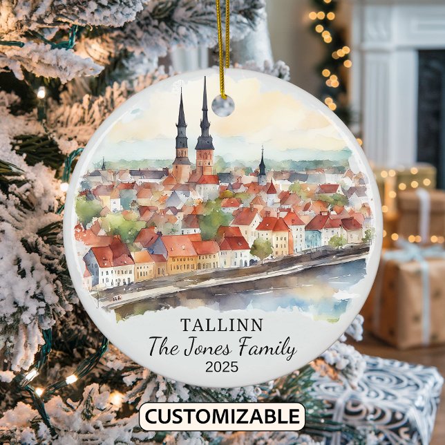 Personalised Tallinn Ornament, Estonia Gift Ceramic Tree Decoration (Creator Uploaded)