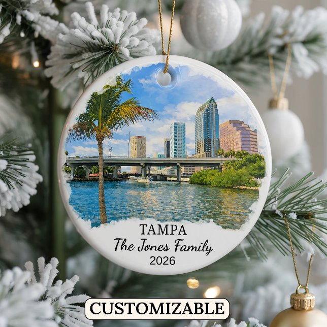 Personalised Tampa Ornament, Custom Florida Ceramic Tree Decoration (Creator Uploaded)