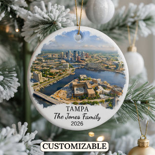 Personalised Tampa Ornament, Custom Florida Ceramic Tree Decoration