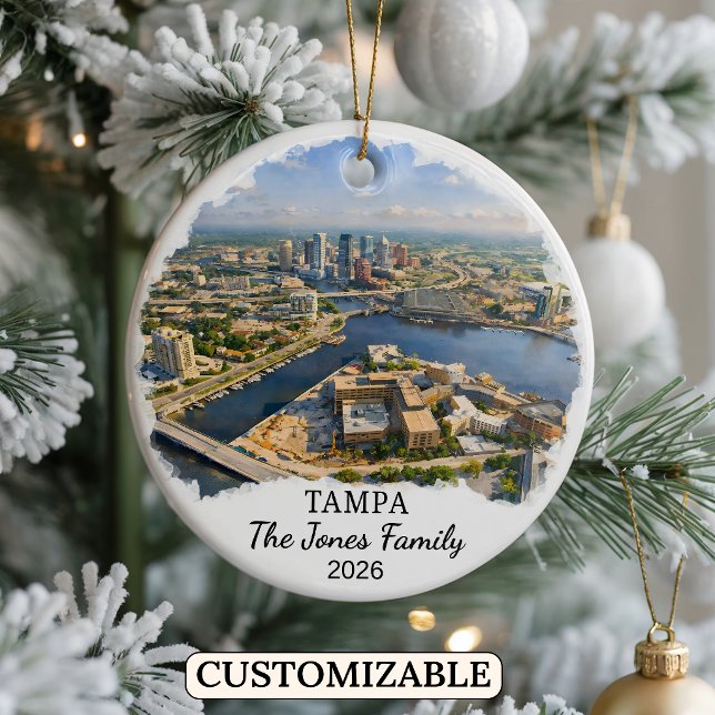 Personalised Tampa Ornament, Custom Florida Ceramic Tree Decoration (Creator Uploaded)