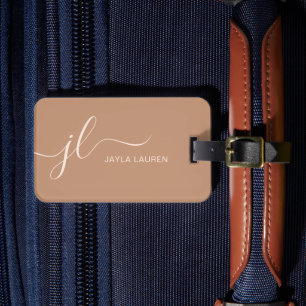 Personalised Tan Beige Brown Monogram Initial Luggage Tag
