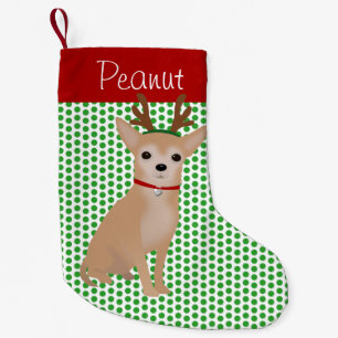 Personalised Tan Chihuahua and Green Polka Dots Small Christmas Stocking