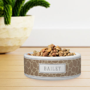 Personalised Tan Giraffe Animal Print Pet Bowl