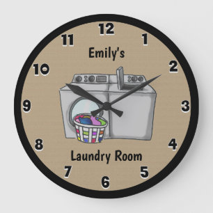 Personalised Tan Laundry Room Round Clock