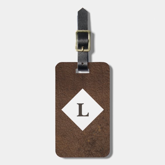 Personalised Tan Leather Print luggage tag (Front Vertical)