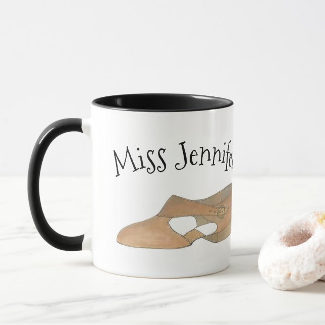 Personalised Tan Lyrical Shoe Dance Teacher Gift Mug (With Donut)