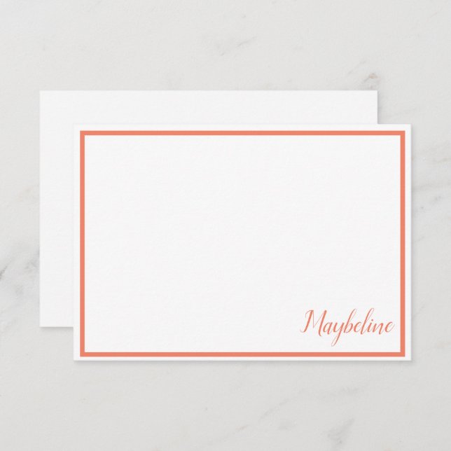 Personalised Tangerine and White Note Cards (Front/Back)