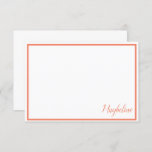 Personalised Tangerine and White Note Cards<br><div class="desc">flat note cards has a tangerine and white bordered card with a whimsical charming typography font. In tangerine and white.</div>