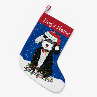 Personalised Tangled Christmas Lights Bernedoodle Small Christmas Stocking