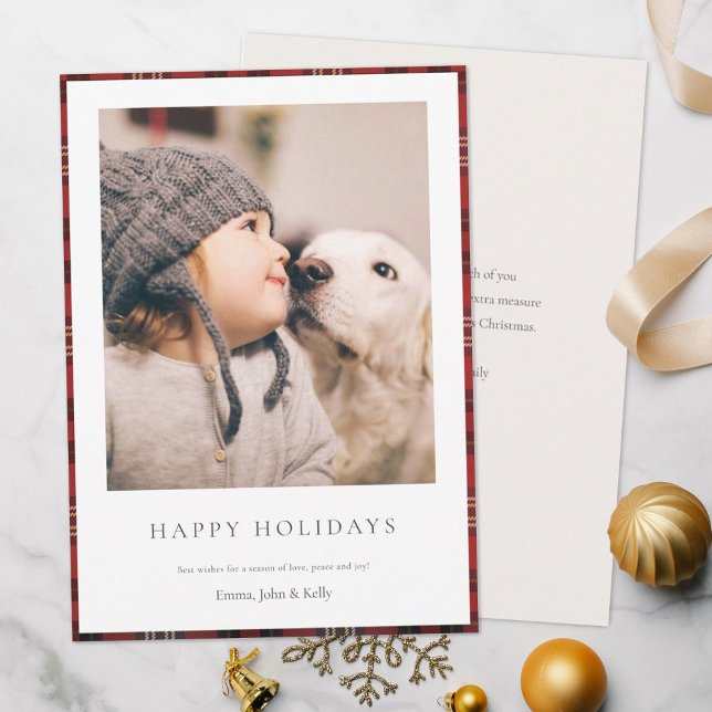 Personalised Tartan Border Photo  Holiday Card (Creator Uploaded)