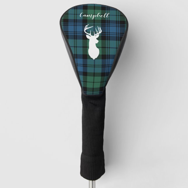 Personalised Tartan Christmas Clan Campbell Plaid Golf Head Cover (Front)