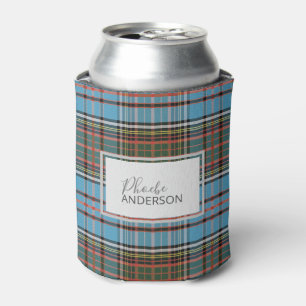 Personalised Tartan Clan Anderson Plaid Light Blue Can Cooler