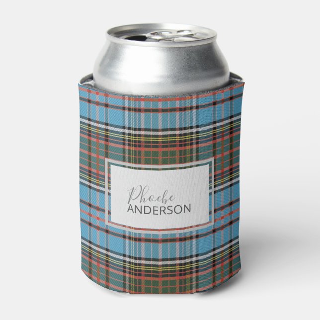 Personalised Tartan Clan Anderson Plaid Light Blue Can Cooler (Can Front)