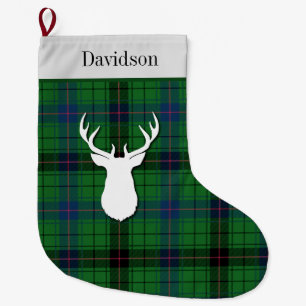 Personalised Tartan Clan Davidson Green Plaid Large Christmas Stocking