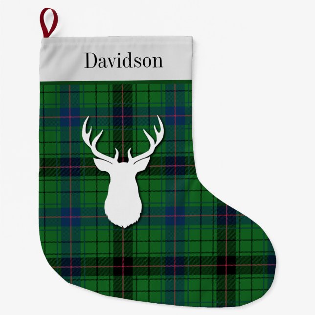 Personalised Tartan Clan Davidson Green Plaid Large Christmas Stocking (Front)